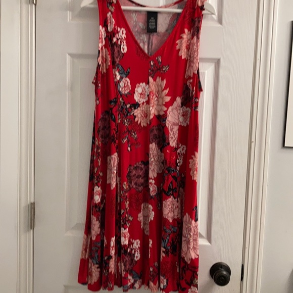 EUC PREMISE Red Floral V-Neck Dress-Sz. L - Picture 1 of 4